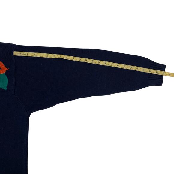 Vintage Elisabeth Navy Sweater with 2 Large Flowers - Plus 1X - 80s - Floral - Picture 6 of 8